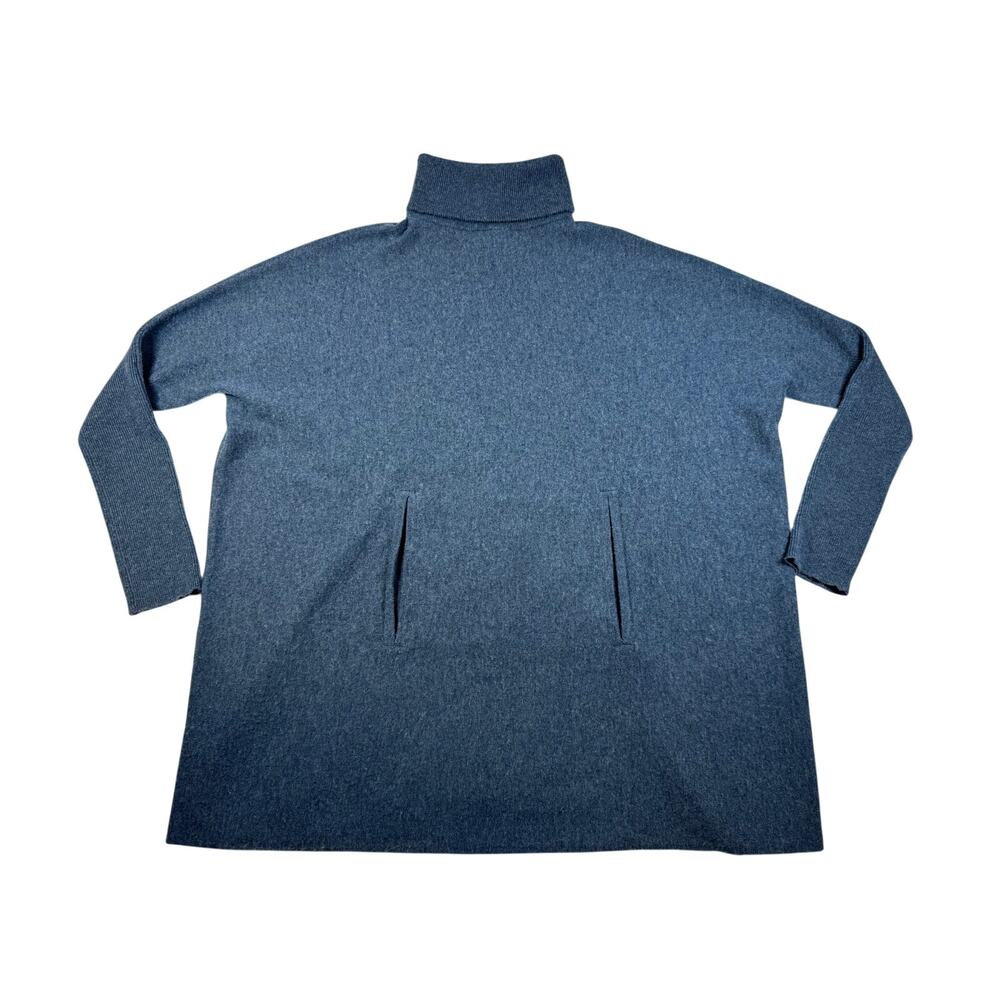 Garnet Hill Women S Wool Cashmere Tunic Sweater Blue Turtleneck Front Pocket
